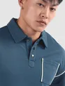 Navy Piping Textured Polo T-Shirt