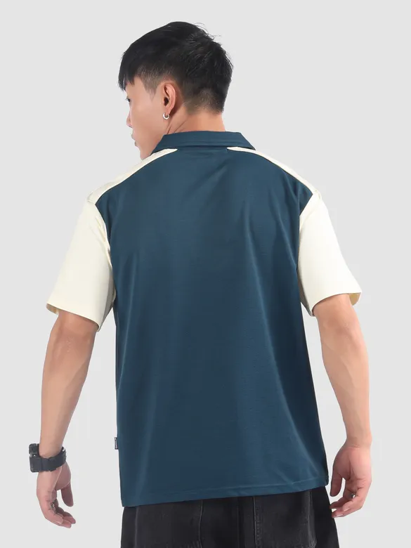 Navy Zipper Color Block Polo T-Shirt