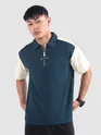 Navy Zipper Color Block Polo T-Shirt