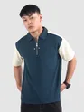 Navy Zipper Color Block Polo T-Shirt