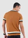 Cider Brown Contrast Striped Collar Flat Knit Polo T-Shirt