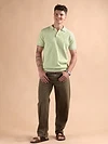Pale Green Diamond Textured Flat Knit Polo T-Shirt