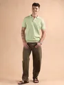 Pale Green Diamond Textured Flat Knit Polo T-Shirt