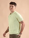 Pale Green Diamond Textured Flat Knit Polo T-Shirt