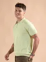 Pale Green Diamond Textured Flat Knit Polo T-Shirt
