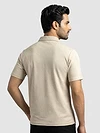 Beige Abstract Jacquard Textured Zipper Polo T-Shirt