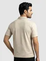 Beige Abstract Jacquard Textured Zipper Polo T-Shirt
