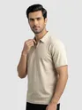 Beige Abstract Jacquard Textured Zipper Polo T-Shirt