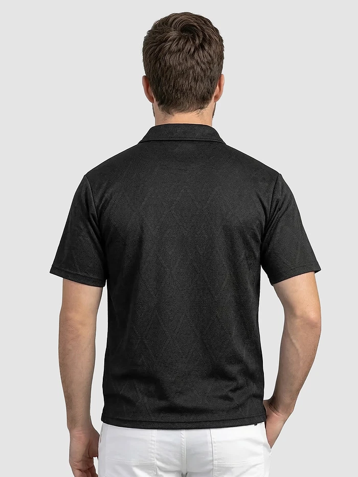 Black Diamond Jacquard Textured Zipper Polo T-Shirt