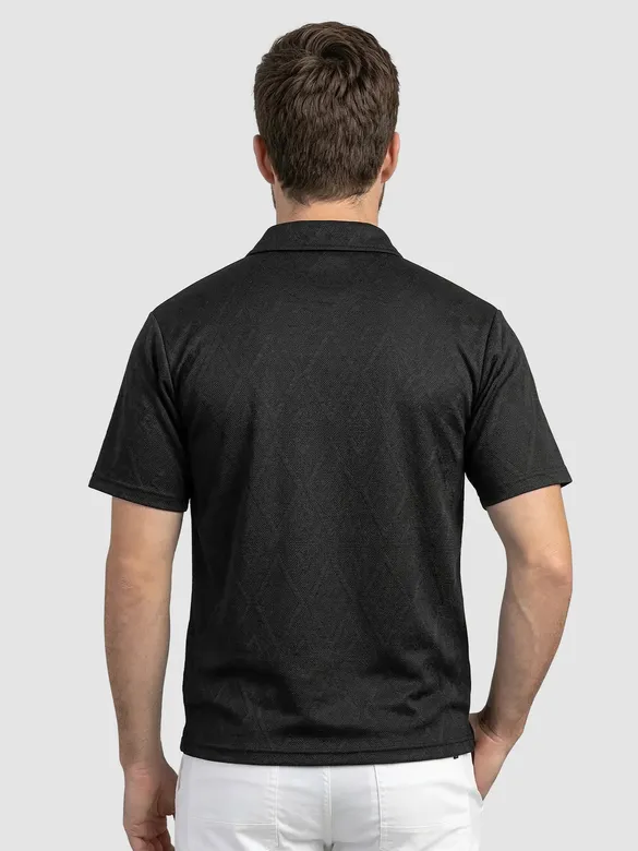 Black Diamond Jacquard Textured Zipper Polo T-Shirt