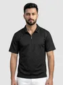 Black Diamond Jacquard Textured Zipper Polo T-Shirt