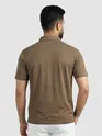 Brown Brush Stroke Jacquard Textured Zipper Polo T-Shirt