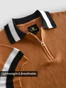 Cider Brown Contrast Striped Collar Flat Knit Polo T-Shirt