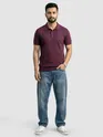 French Wine Wave Textured Flat Knit Polo T-Shirt