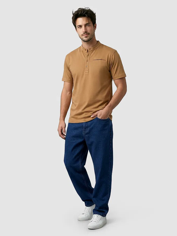 Golden Brown Solid Henley T-shirt