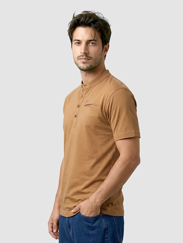 Golden Brown Solid Henley T-shirt