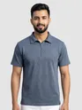 Grey Abstract Jacquard Textured Zipper Polo T-Shirt