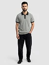 Light Grey Contrast Collar Flat Knit Polo T-Shirt
