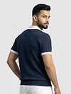 Navy Blue Contrast Collar Flat Knit Polo T-Shirt