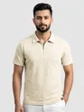 Off White Diamond Jacquard Textured Zipper Polo T-Shirt