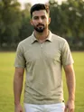 Sage Green Brush Stroke Jacquard Textured Zipper Polo T-Shirt