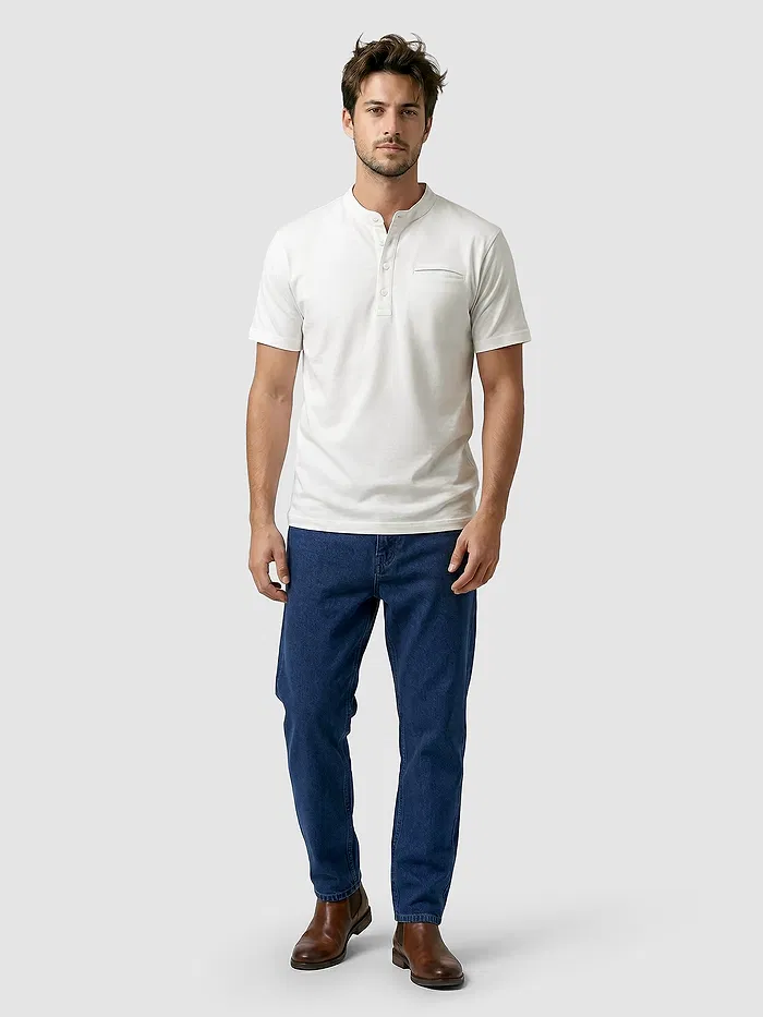 White Solid Henley T-shirt