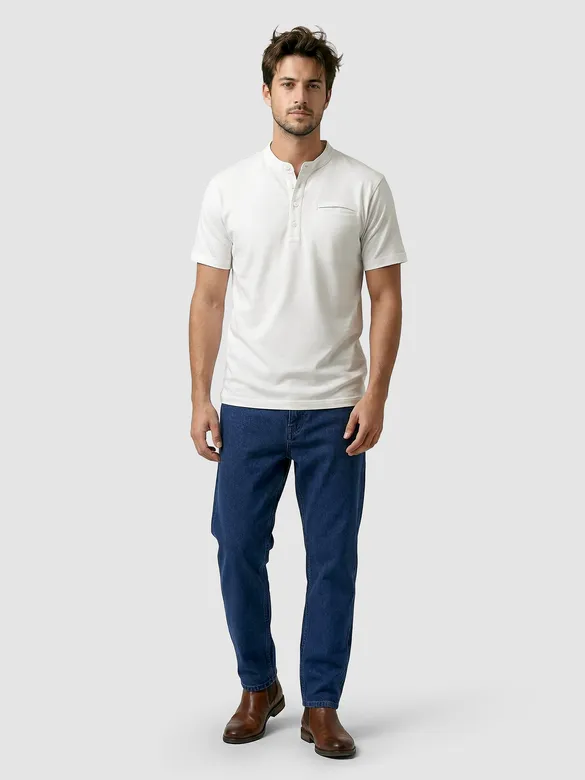 White Solid Henley T-shirt