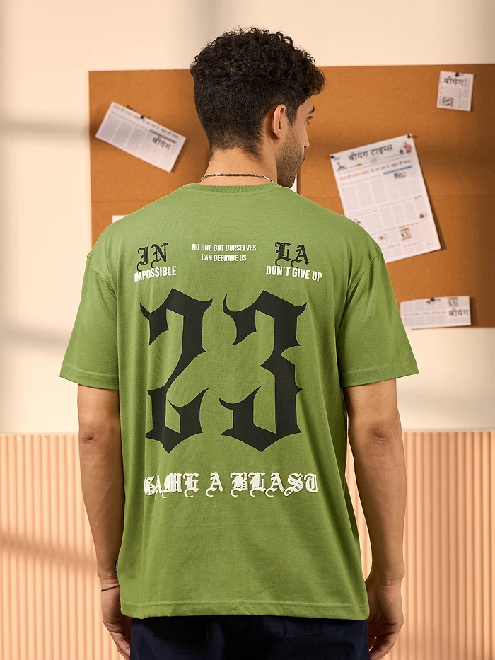 23 Printed Green Oversized T-shirt for Men