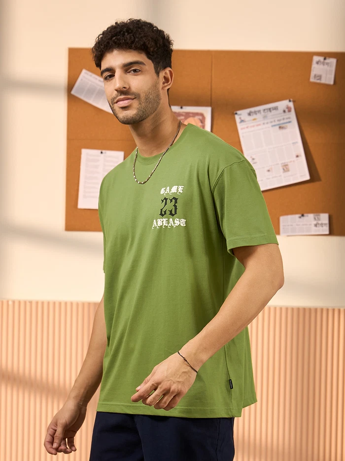 23 Printed Green Oversized T-shirt for Men