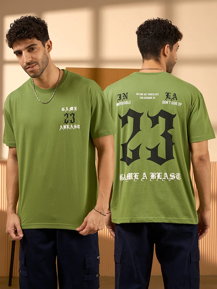 23 Printed Green Oversized T-shirt for Men