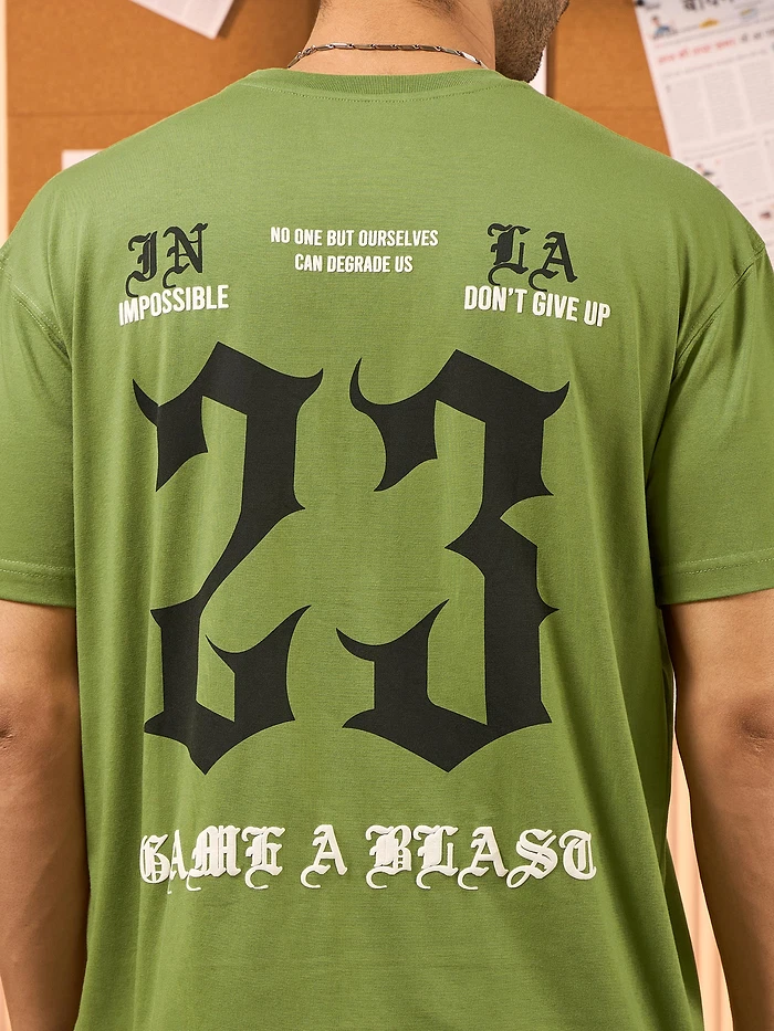 23 Printed Green Oversized T-shirt for Men