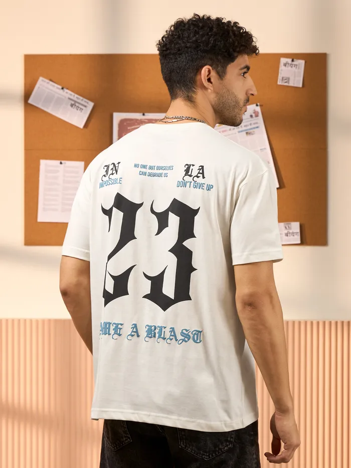 23 Printed White Oversized T-shirt for Men