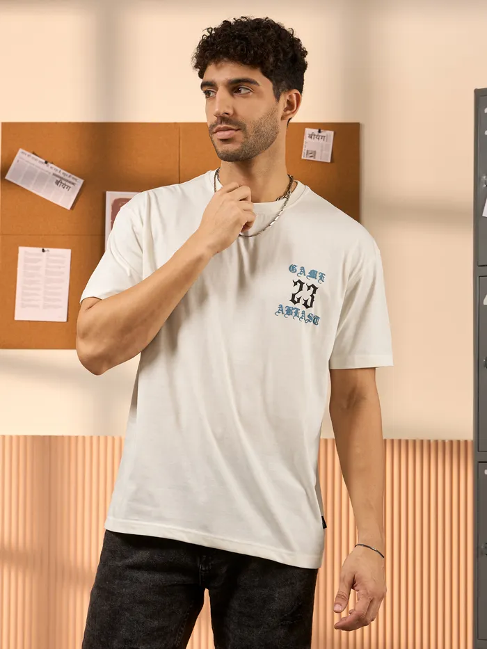 23 Printed White Oversized T-shirt for Men