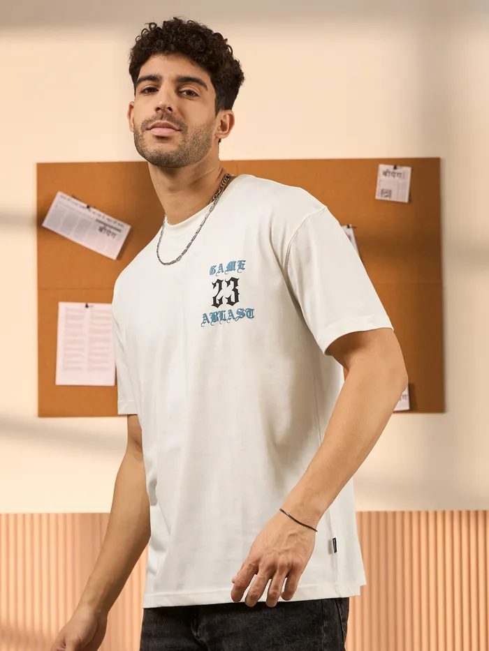 23 Printed White Oversized T-shirt for Men
