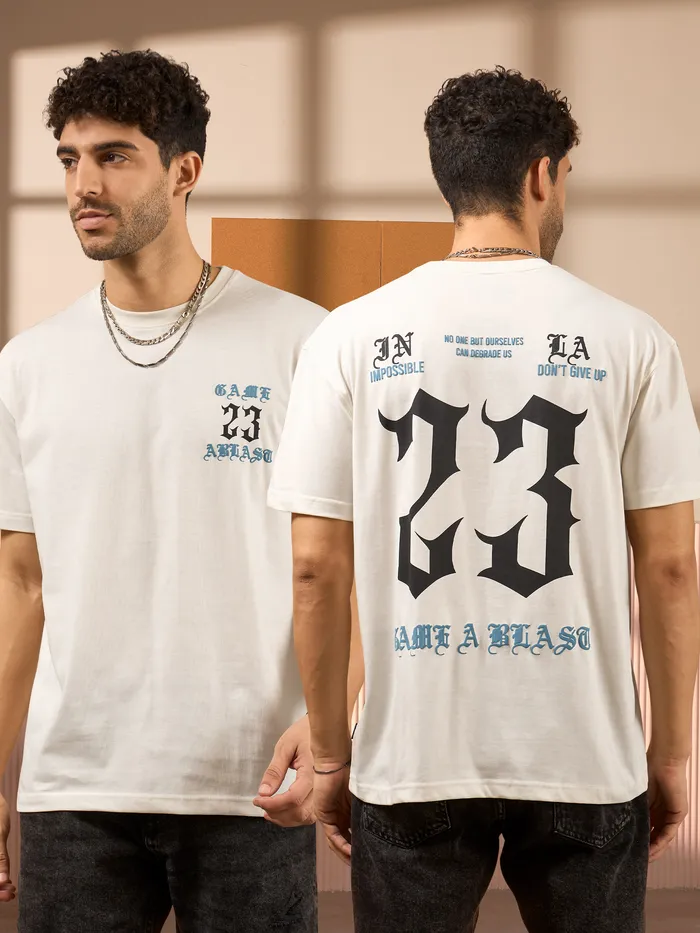 23 Printed White Oversized T-shirt for Men