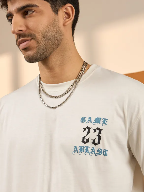 23 Printed White Oversized T-shirt for Men