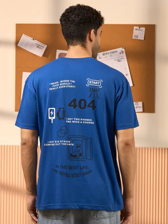 404 Printed Blue Oversized T-shirt for Men