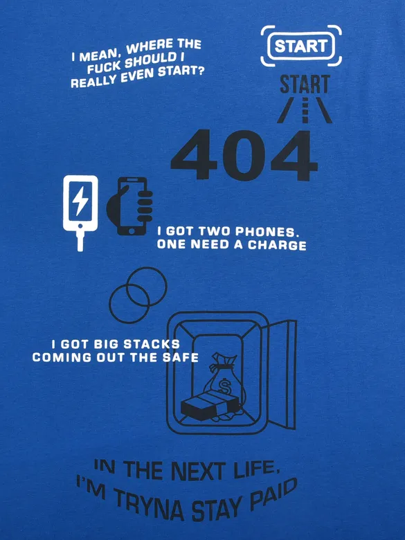 404 Printed Blue Oversized T-shirt for Men