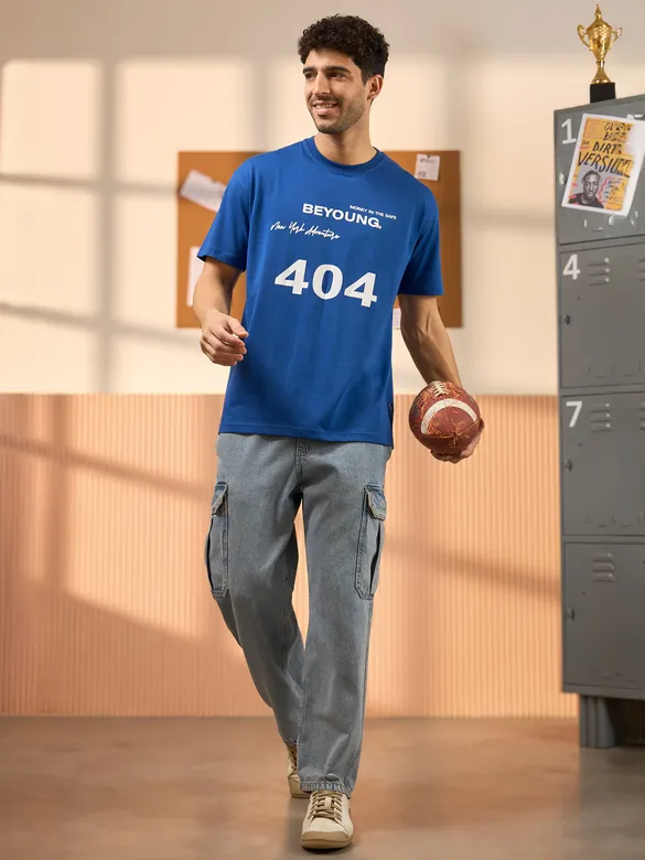 404 Printed Blue Oversized T-shirt for Men