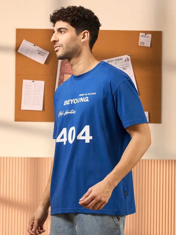 404 Printed Blue Oversized T-shirt for Men