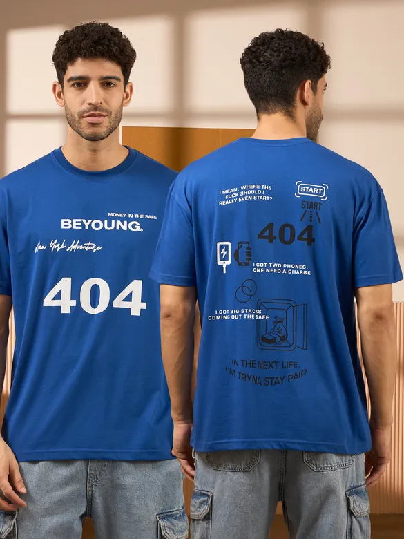 404 Printed Blue Oversized T-shirt for Men