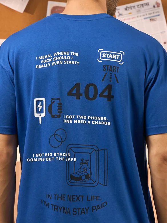 404 Printed Blue Oversized T-shirt for Men