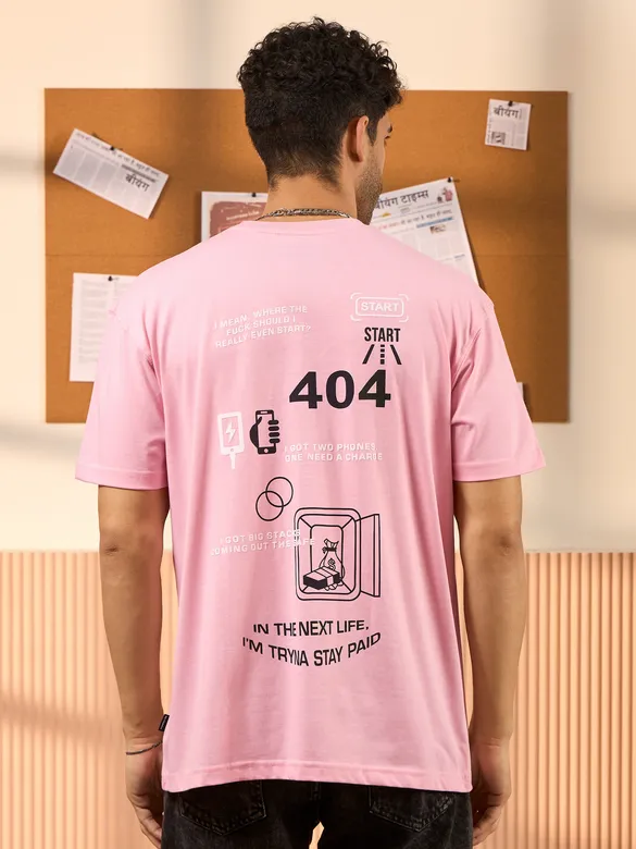 404 Printed Soft Pink Oversized T-shirt for Men