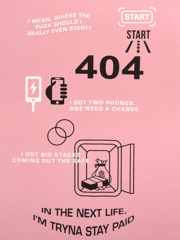 404 Printed Soft Pink Oversized T-shirt for Men