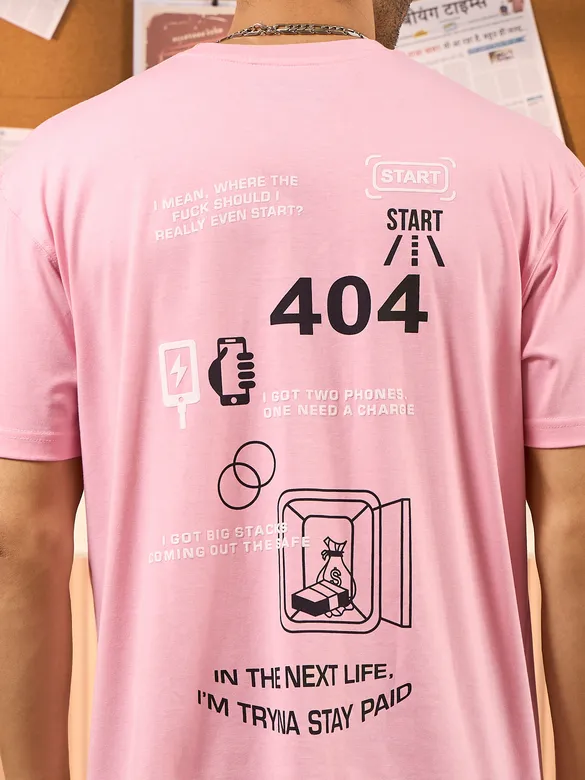 404 Printed Soft Pink Oversized T-shirt for Men