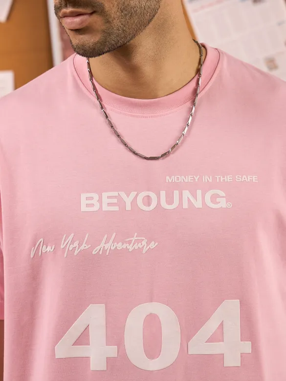 404 Printed Soft Pink Oversized T-shirt for Men