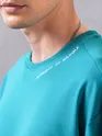 Aqua Blue Neck Embroidery Oversized T-shirt for Men