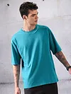 Aqua Blue Neck Embroidery Oversized T-shirt for Men