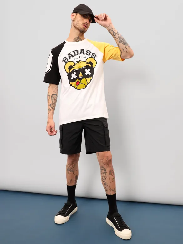 Badass White Color Block Oversized T-shirt for Men
