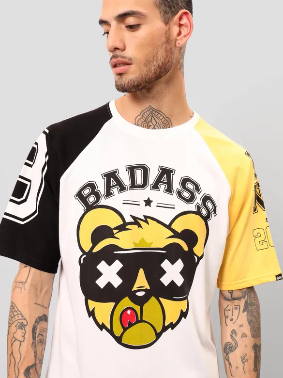 Badass White Color Block Oversized T-shirt for Men
